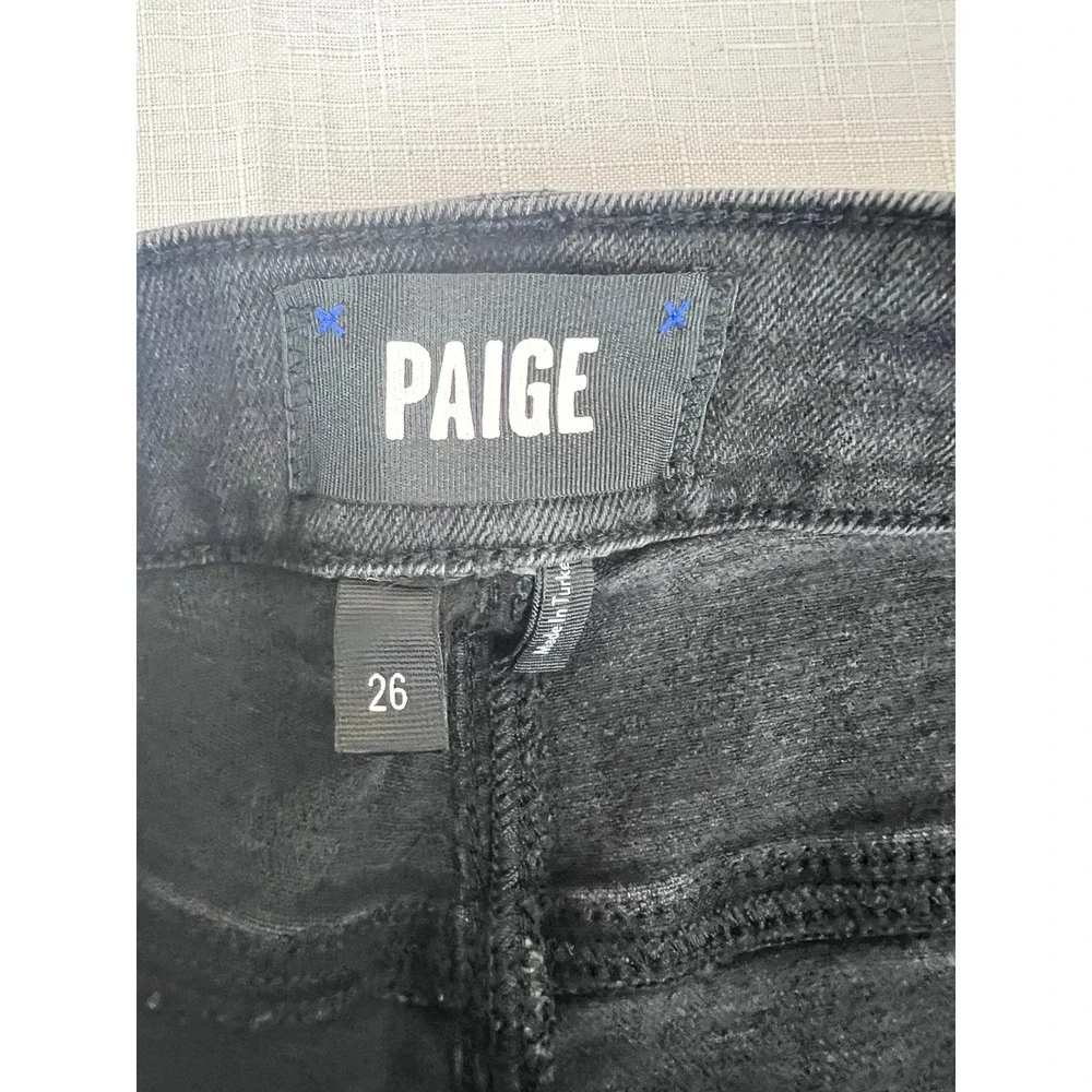 PAIGE Sarah Longline Short Women 26 Black Excellent Button Fly Raw Hem W7994